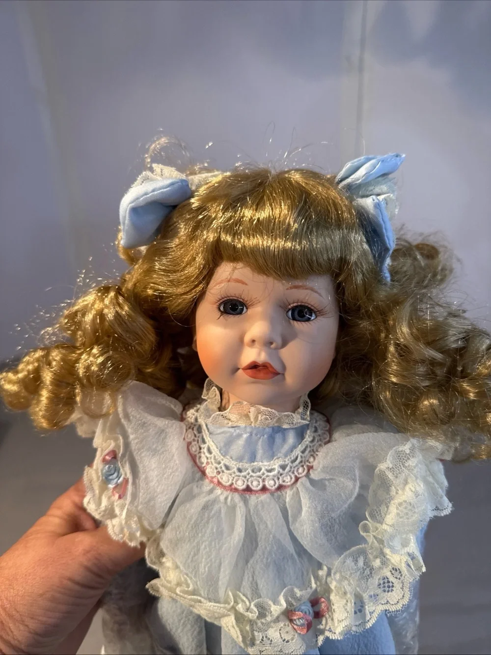 Seymour Mann Angela porcelain doll Blue Lace Trim Girls' Dress Doll Outfit